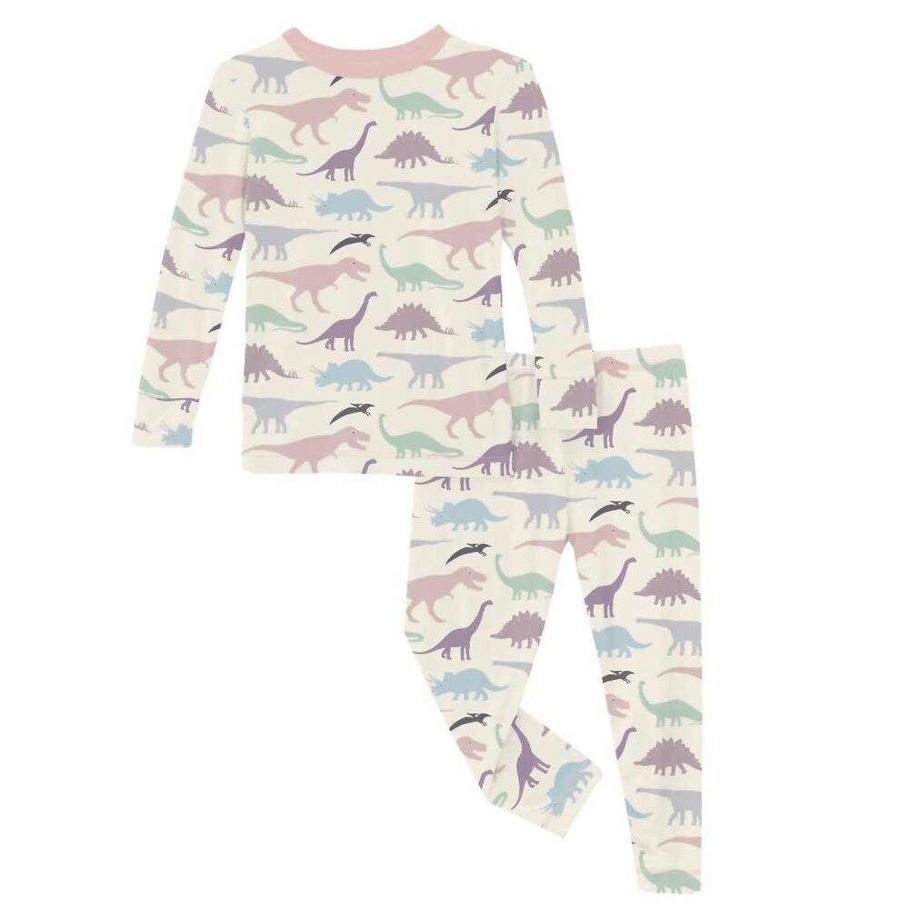 NEW KICKEE boys long sleeve pajama set in lavender dino museum